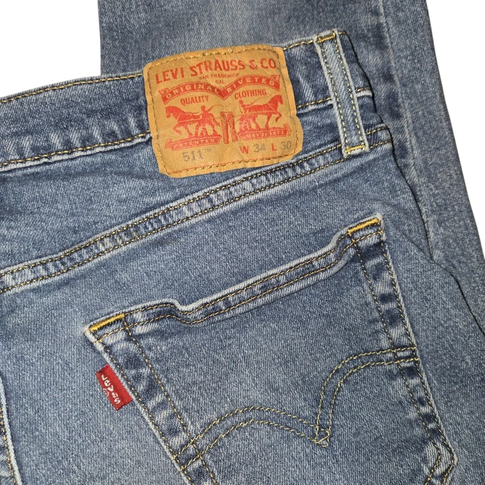 Levis 511 Slim Fit Jeans Mens 34x30 Blue Denim Stretch Straight Leg 04511-5256